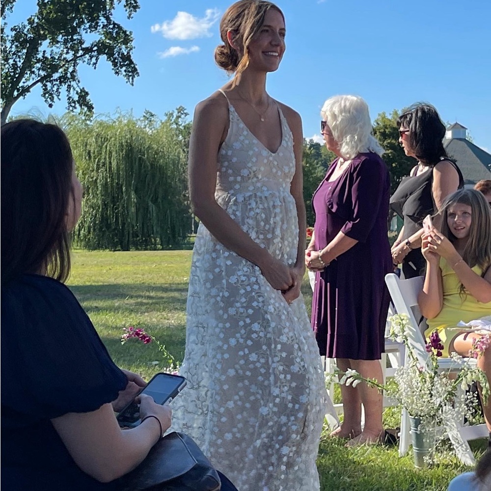 White and Beige Floral Maxi Dress